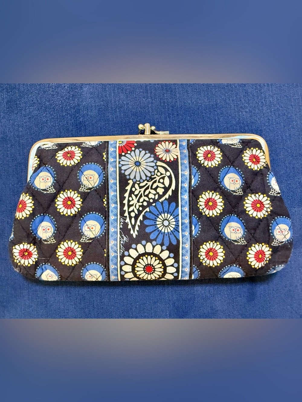 Vera Bradley Retired Night Owl Kiss Lock Wallet Clutch Coin Purse ID Holder